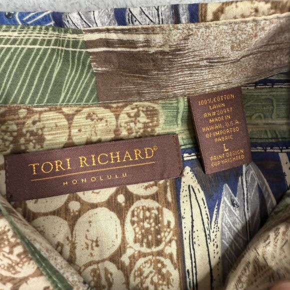 Tori Richard Shirt Mens Large Hawaiian Aloha Button Up Vintage Feather Print USA - Picture 4 of 10